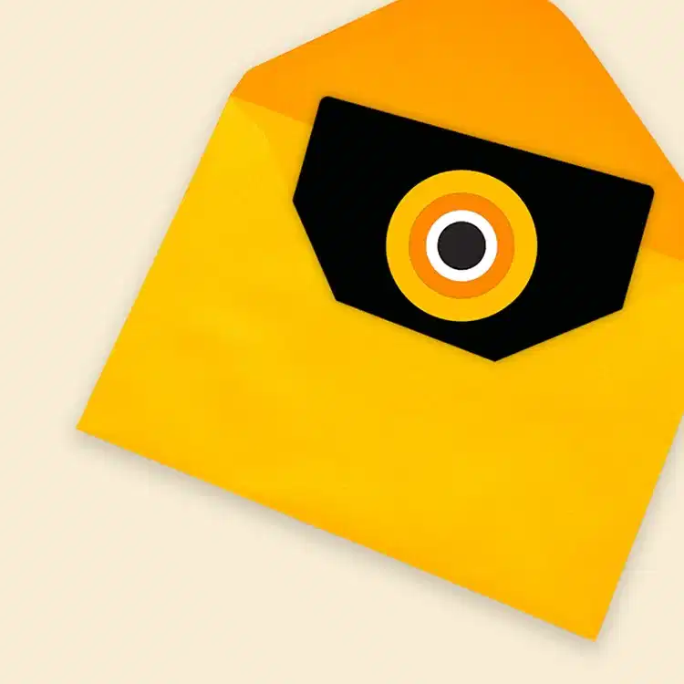 Graphic of a CorePower logo black gift card coming out of a yellow/orange envelope on a tan background